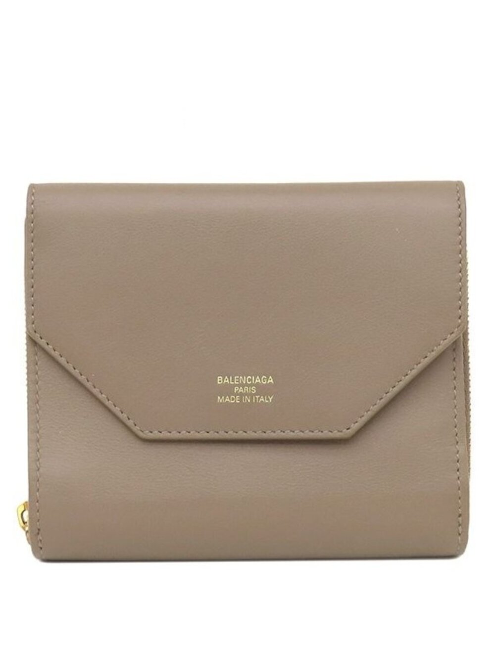 Balenciaga Trifold Wallet Envelope Compact Leather Brown Gold Coin Purse